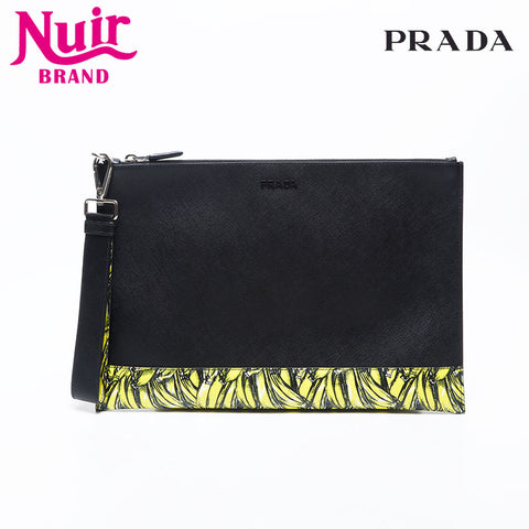 PRADA Saffiano Active Botanical Clutch bag black WS20003