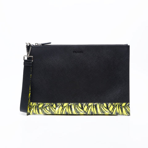 PRADA Saffiano Active Botanical Clutch bag black WS20003