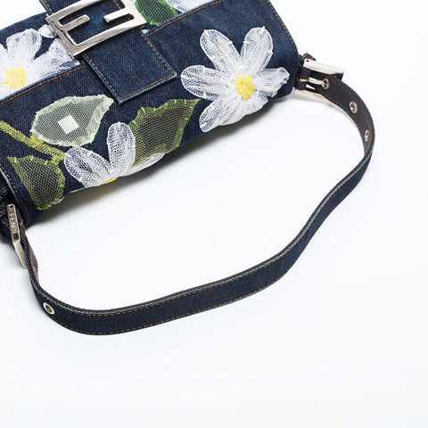 フェンディ FENDI デニム フラワー マンマバケット ショルダーバッグ ネイビー WS20005