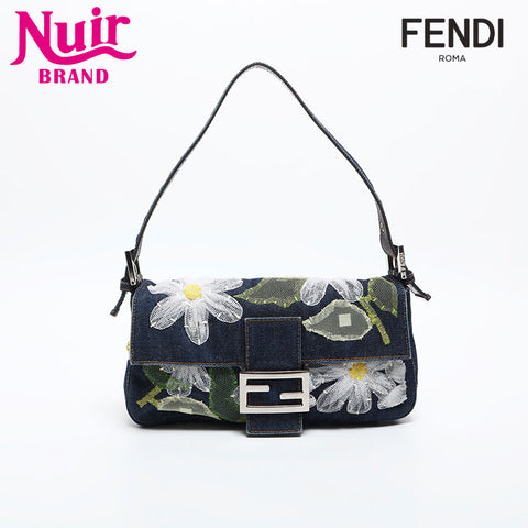 フェンディ FENDI デニム フラワー マンマバケット ショルダーバッグ ネイビー WS20005