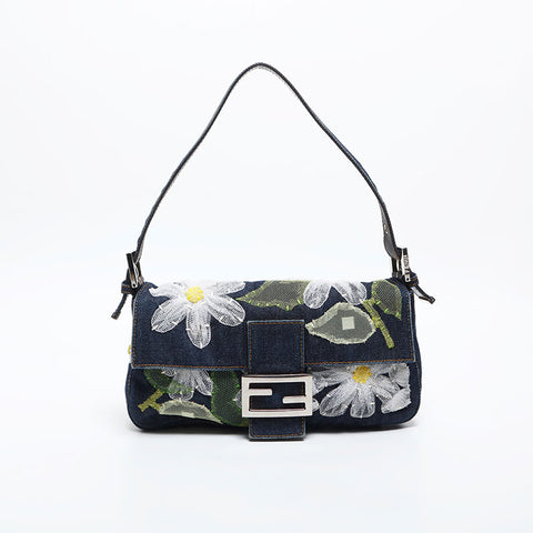 フェンディ FENDI デニム フラワー マンマバケット ショルダーバッグ ネイビー WS20005