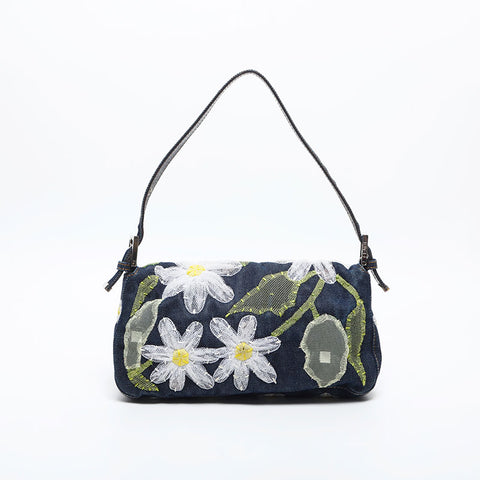 フェンディ FENDI デニム フラワー マンマバケット ショルダーバッグ ネイビー WS20005