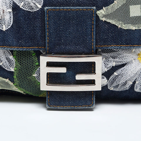 フェンディ FENDI デニム フラワー マンマバケット ショルダーバッグ ネイビー WS20005