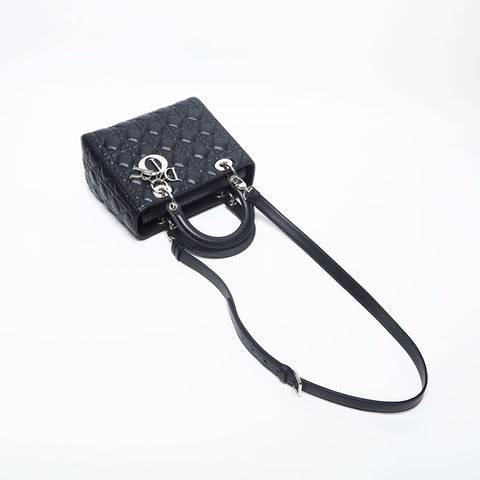 クリスチャンディオール Christian Dior レディ ディオール 2way シルバー金具 ミディアム ハンドバッグ ブラック WS20007