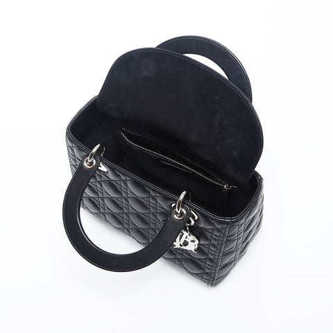 クリスチャンディオール Christian Dior レディ ディオール 2way シルバー金具 ミディアム ハンドバッグ ブラック WS20007