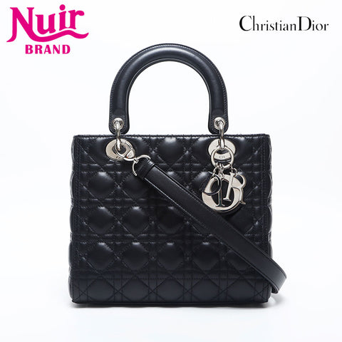 クリスチャンディオール Christian Dior レディ ディオール 2way シルバー金具 ミディアム ハンドバッグ ブラック WS20007