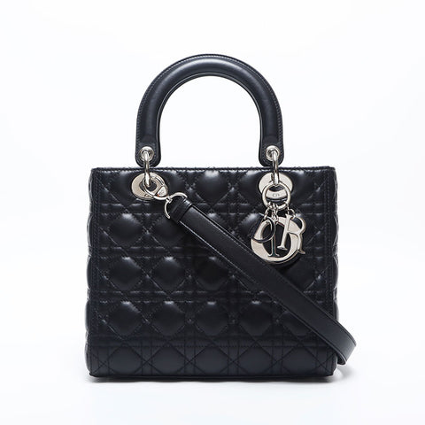 クリスチャンディオール Christian Dior レディ ディオール 2way シルバー金具 ミディアム ハンドバッグ ブラック WS20007