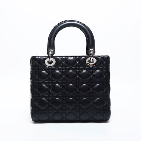 クリスチャンディオール Christian Dior レディ ディオール 2way シルバー金具 ミディアム ハンドバッグ ブラック WS20007