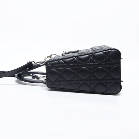 クリスチャンディオール Christian Dior レディ ディオール 2way シルバー金具 ミディアム ハンドバッグ ブラック WS20007