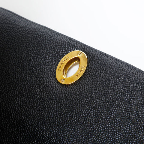 CHANEL No. 3 1994-1999 鱼子酱皮方形马特拉斯单肩包 黑色 WS20008