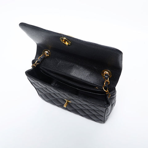 CHANEL No. 3 1994-1999 Caviar Skin Square Matelasse Shoulder Bag black WS20008