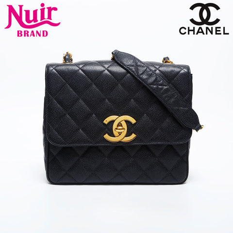 CHANEL No. 3 1994-1999 Caviar Skin Square Matelasse Shoulder Bag black WS20008