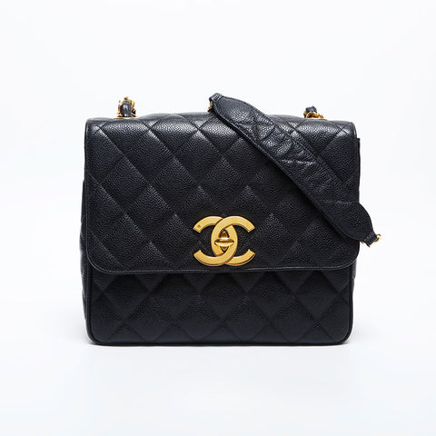 CHANEL No. 3 1994-1999 鱼子酱皮方形马特拉斯单肩包 黑色 WS20008