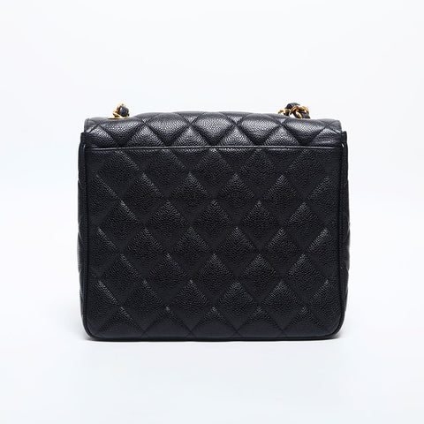 CHANEL No. 3 1994-1999 Caviar Skin Square Matelasse Shoulder Bag black WS20008