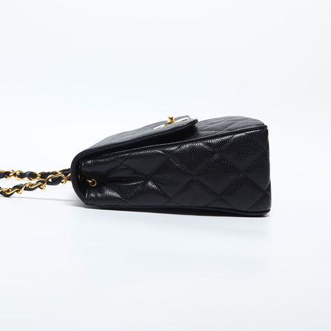 CHANEL No. 3 1994-1999 鱼子酱皮方形马特拉斯单肩包 黑色 WS20008