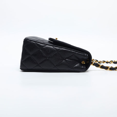 CHANEL No. 3 1994-1999 Caviar Skin Square Matelasse Shoulder Bag black WS20008