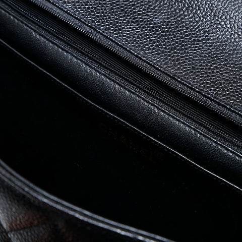CHANEL 3rd Series 1994-1999 Caviar Skin Flap 11.8" Big Mato Lasse Shoulder Bag black WS20009