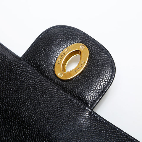 CHANEL 3rd Series 1994-1999 Caviar Skin Flap 11.8" Big Mato Lasse Shoulder Bag black WS20009