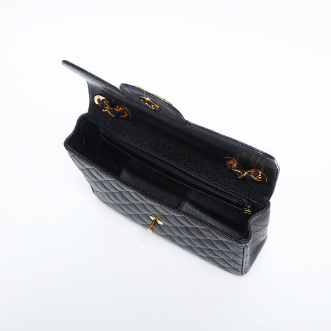 CHANEL 3rd Series 1994-1999 Caviar Skin Flap 11.8" Big Mato Lasse Shoulder Bag black WS20009