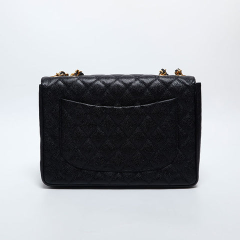 CHANEL 3rd Series 1994-1999 Caviar Skin Flap 11.8" Big Mato Lasse Shoulder Bag black WS20009