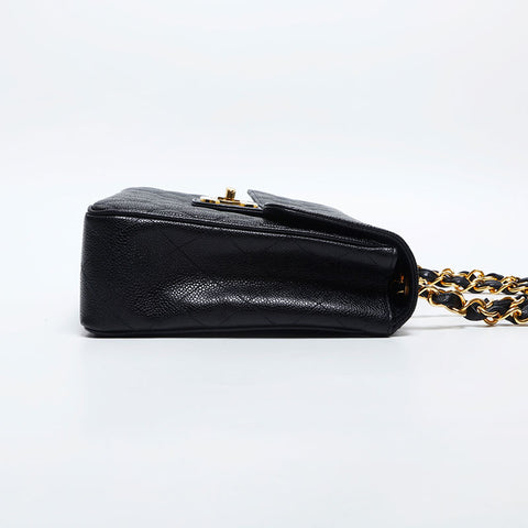極美品 シャネル CHANEL 3番台 1994-1999 キャビアスキン フラップ 30cm デカマトラッセ ショルダーバッグ  ブラック WS20009