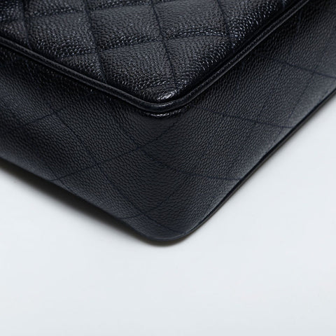 CHANEL 3rd Series 1994-1999 Caviar Skin Flap 11.8" Big Mato Lasse Shoulder Bag black WS20009