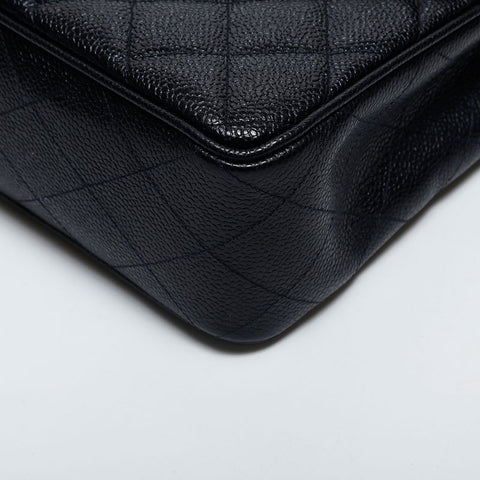 CHANEL 3rd Series 1994-1999 Caviar Skin Flap 11.8" Big Mato Lasse Shoulder Bag black WS20009