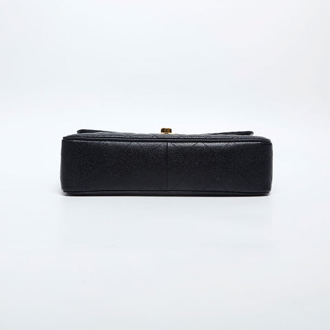 CHANEL 3rd Series 1994-1999 Caviar Skin Flap 11.8" Big Mato Lasse Shoulder Bag black WS20009