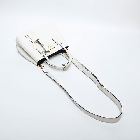 PRADA Saffiano 2way Leather Handbag white WS20014