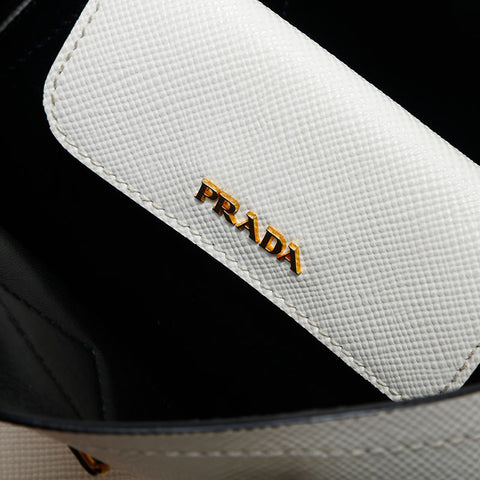 PRADA Saffiano 2way Leather Handbag white WS20014
