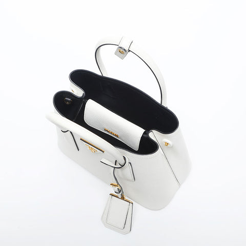 PRADA Saffiano 2way Leather Handbag white WS20014