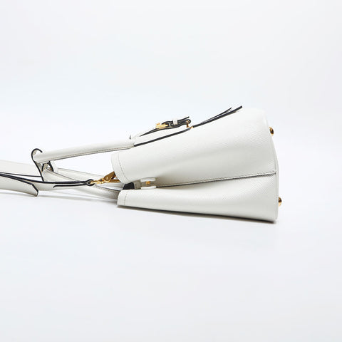 PRADA Saffiano 2way Leather Handbag white WS20014