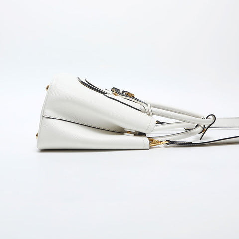 PRADA Saffiano 2way Leather Handbag white WS20014