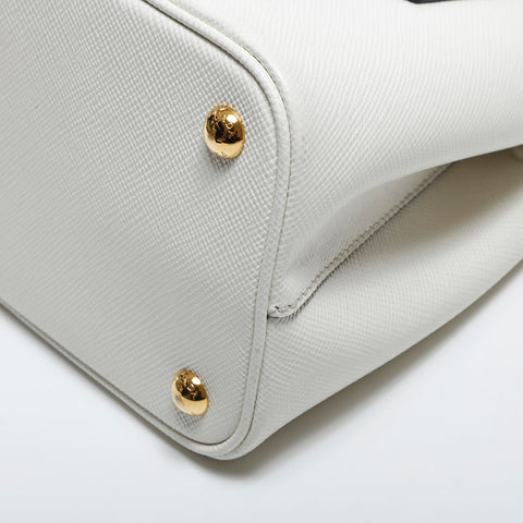 PRADA Saffiano 2way Leather Handbag white WS20014