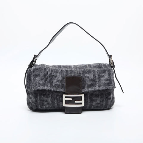 FENDI Wool Zucca Mamma Baguette Shoulder Bag gray WS20015