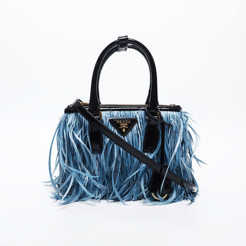 プラダ PRADA ガレリア スモール フリンジ 羽 ハンドバッグ ブルー WS20019