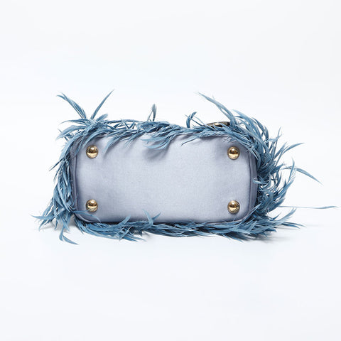 プラダ PRADA ガレリア スモール フリンジ 羽 ハンドバッグ ブルー WS20019