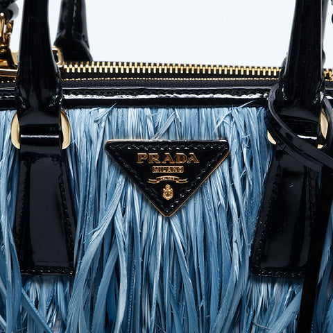 プラダ PRADA ガレリア スモール フリンジ 羽 ハンドバッグ ブルー WS20019