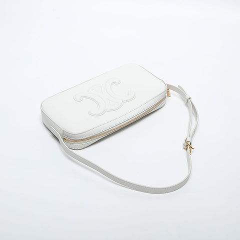 極美品 セリーヌ CELINE レザー トリオンフ ショルダーバッグ ホワイト WS20024