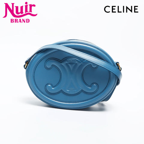 CELINE Leather Small Oval Triomphe Valpers Shoulder Bag blue WS20025