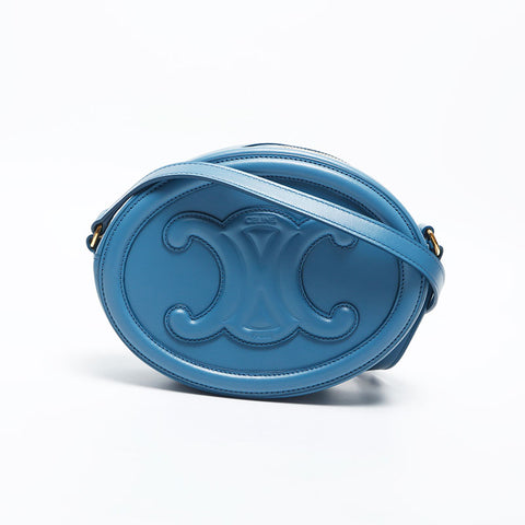 CELINE Leather Small Oval Triomphe Valpers Shoulder Bag blue WS20025