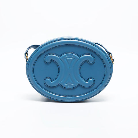 CELINE Leather Small Oval Triomphe Valpers Shoulder Bag blue WS20025