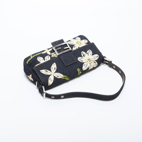 フェンディ FENDI デニム フラワー マンマバケット ショルダーバッグ ネイビー WS20031