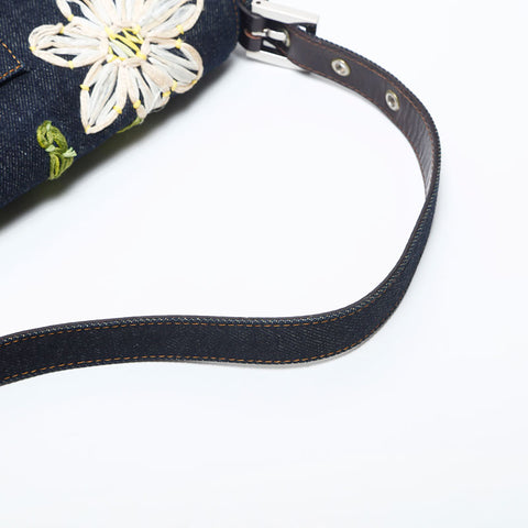 フェンディ FENDI デニム フラワー マンマバケット ショルダーバッグ ネイビー WS20031