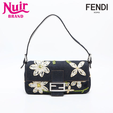 フェンディ FENDI デニム フラワー マンマバケット ショルダーバッグ ネイビー WS20031