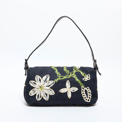 フェンディ FENDI デニム フラワー マンマバケット ショルダーバッグ ネイビー WS20031