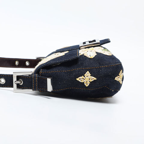 フェンディ FENDI デニム フラワー マンマバケット ショルダーバッグ ネイビー WS20031
