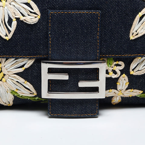 フェンディ FENDI デニム フラワー マンマバケット ショルダーバッグ ネイビー WS20031