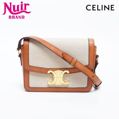 CELINE Jacquard Canvas Claude Triomphe Shoulder Bag beige WS20035