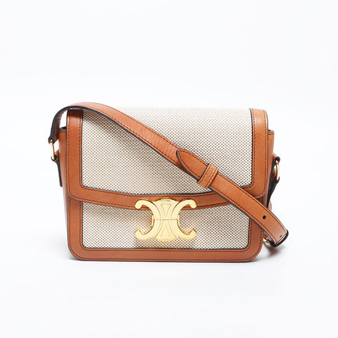 CELINE Jacquard Canvas Claude Triomphe Shoulder Bag beige WS20035